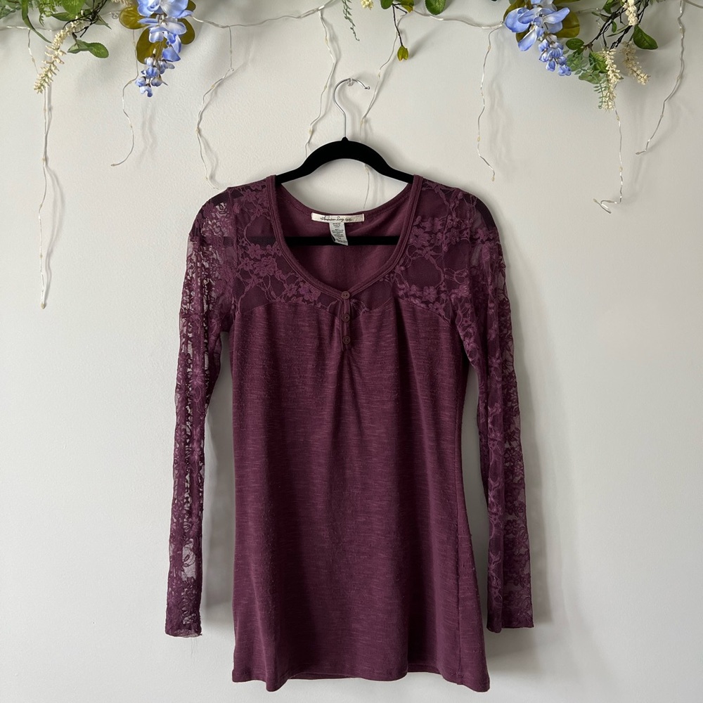 American Rag Purple Lace Sleeve Top - M